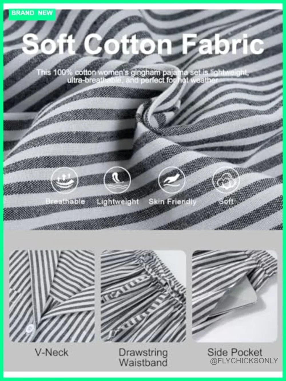 Striped Pajamas for Women Short Sleeve Ruffle Set 2 Piece Cotton Lounge Pjs